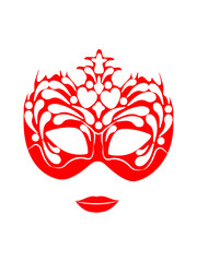 Vintage party mask in red. Beautiful Venetian carnival mask in line art style. Masquerade mask for festive invitations, banners, greeting cards, coloring books. Mardi Gras. Sketch, contour drawing