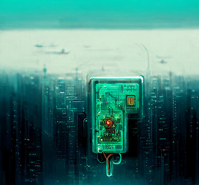 internet digital security technology concept for business background. Lock on circuit board