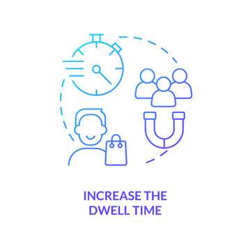Increase dwell time blue gradient concept icon. Scent marketing advantage abstract idea thin line illustration. In store customer experience. Isolated outline drawing. Myriad Pro-Bold font used