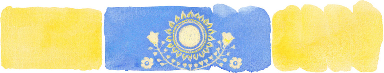 Ukraine banner. Folk pattern in the colors of the national flag of Ukraine. Peace symbol, Stop the war. Support Ukraine. PNG on transparent background