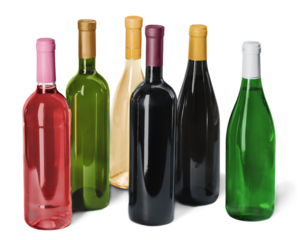 Various bottles of wine isolated on white background