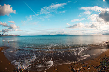 A beautiful seascape, a beach in the sunset light