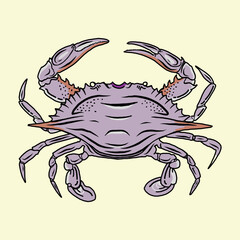 Red crab isolated animal with pincers cartoon sketch icon.