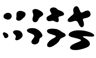 Organic spot. Organic abstract random irregular shapes, stone or black blobs. Abstract pebble nature silhouettes, blotch and inkblot. Simple liquid splodge elements water forms. Vector minimal bubble.