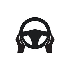 Steering wheel icon. Hands on steering wheel. Driver. Driving car. Test drive