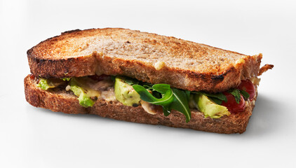  Single avocado sandwich over white isolated background