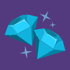 Blue diamonds vector icon. Illustration of two shiny crystals, game symbol of the treasure. Luxury gem.