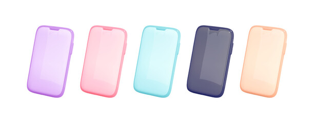 Set color cartoon mobile phone icon. 3d realistic smartphone mockup. Smartphone display, device screen frame. Vector illustration