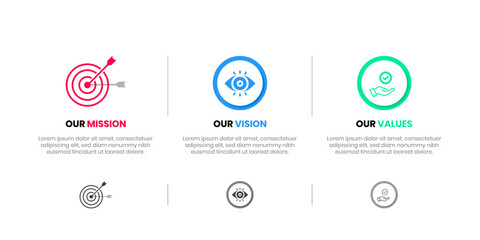 Mission Vision Values infographic Banner template. Company goal infographic design with  Modern flat icon design. vector illustration infographic icon design banner.
