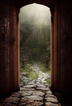 Concept art illustration of secret gate passage