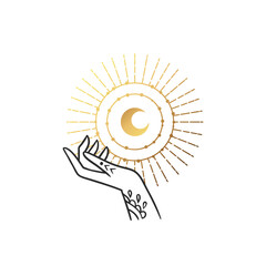 Magic Moon gold astrology. Boho vector illustration.