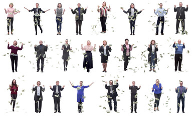 group of successful business people with money isolated