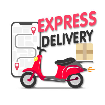 Online delivery service , online order tracking, delivery home and office. Scooter delivery. Shipping. Man on the bike with mask. Vector illustration