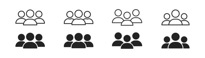 Teamwork icon set. Team sign. Community symbol. Picrogram of group of people. Flat design. Business concept.