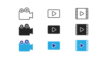 Retro video player icon set. Sign of watching video. Recording symbol. Retro button for web design. Video frame icon. Flat design.