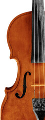 Close-up antique classical Violin on grey background