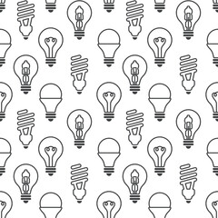 Naklejka premium Seamless pattern with different light bulbs. Vector modern line pattern with different lamps.