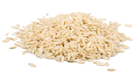 Close up of white rice cereal food on white background with clipping path