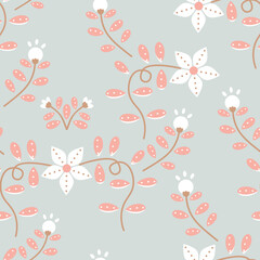 Fototapeta premium Vector Modern Folklore Cute Florals in Pastel Colors pattern background. Perfect for fabric, scrapbooking and interior design projects.