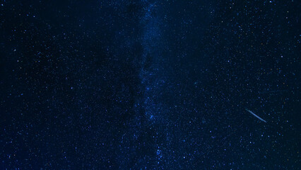 blue starry night sky with the milky way and galaxies. Astrophotography with many stars and constellations