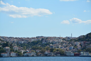Fototapeta premium Istanbul city, mosque, bridge, water view, sky and clouds