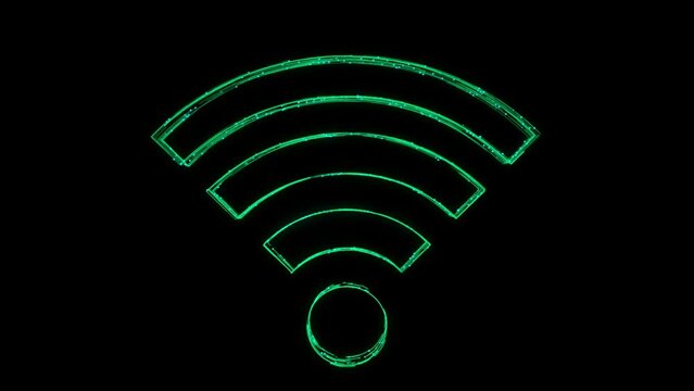 Wireless Network Animated Icon appearing with Lines on black background. wireless network connection and city scape concept.Wireless network technology Communication in the global computer networks