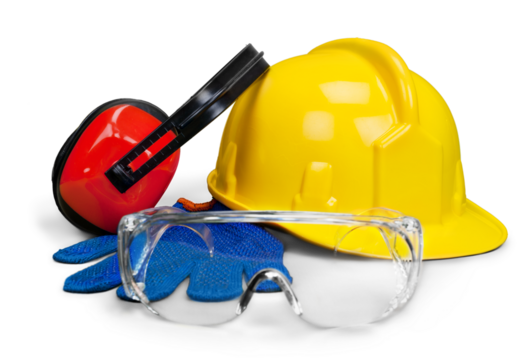 Safety equipment - hardhat, goggle, gloves and eye protection