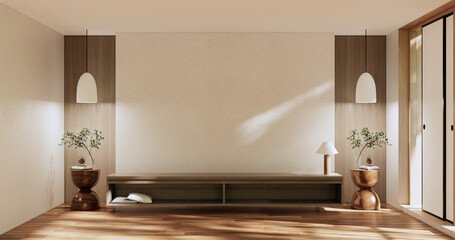 Fototapeta premium Cabinet room wooden interior wabisabi style.3D rendering