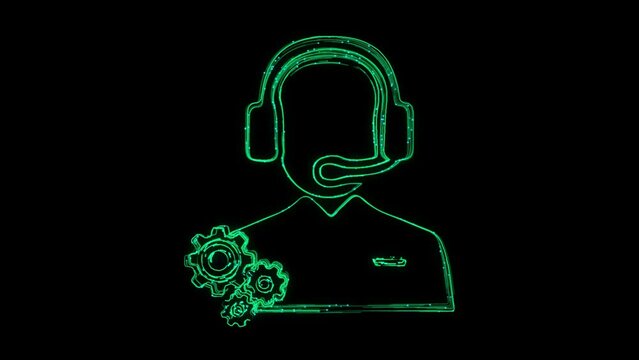 Technical Support Animated Icon appearing with Lines on black background. customer tech hotline, customer assistance, 24h help, communication Technical support Concept