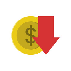 Illustration of deflation on isolated white background. Economic crisis sign