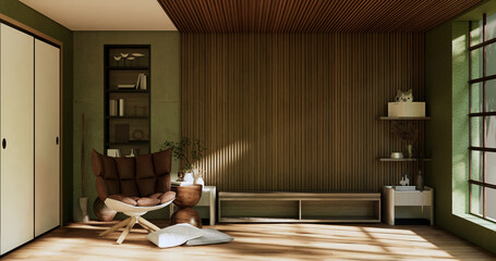 Wabisabi style living interior Concept Green japanese room.3D rendering © Interior Design