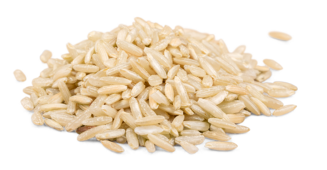 Heap of uncooked rice isolated on a white background