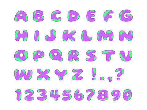 Editable colorful bright funny kids cartoon alphabet isolated