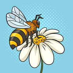 bee on a flower pinup pop art retro vector illustration. Comic book style imitation.