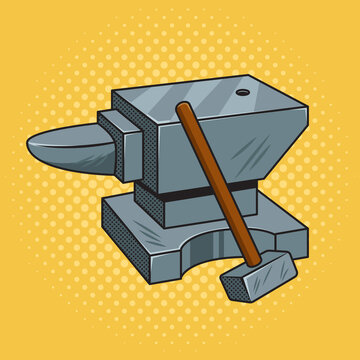 recommend clip art: hammer and anvil pinup pop art retro raster illustration. Comic book style imitation.