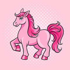 Obraz na płótnie Canvas pink pony cartoon little cute horse pinup pop art retro raster illustration. Comic book style imitation.