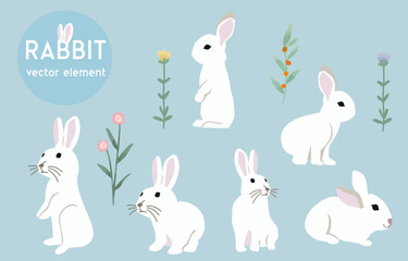 Obraz na płótnie Canvas cute white rabbit character object with flower
