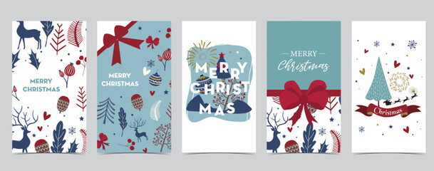 Cute christmas background for social media with tree,holly,ribbon