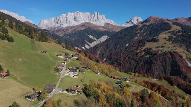 Mountainvillage in swiss mountains. Schuders im Rätikon - the walsergemeinde. Beautiful landscap in swiss alps. Switzerland vacation holidays. Travel Switzerland.