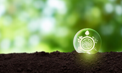 Net zero by 2050. Carbon neutral. Net zero greenhouse gas emissions target. Climate neutral long...