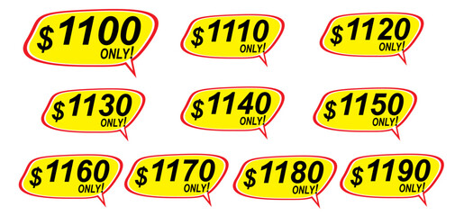 Obraz premium Discount sticker Template from 1100 to 1190, only. Vector template design, Sale, price tag illustration