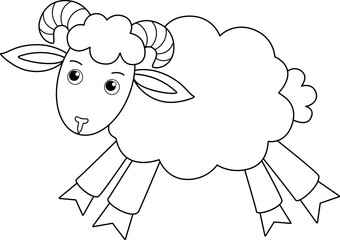 Ram, running farm animal sheep - vector picture for coloring. Outline. A galloping ram for a children's coloring book.