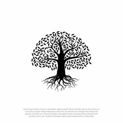 detail Oak tree leaf branch root logo template vector