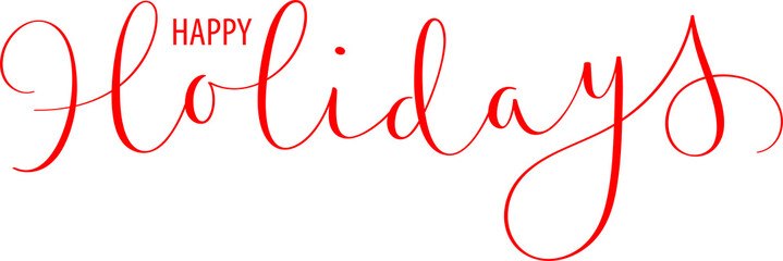 HAPPY HOLIDAYS red brush lettering banner on transparent background