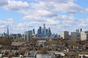 Wide view of London buildings, houses and the city cityscape