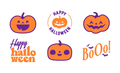 Halloween graphic elements with carved pumpkins and bats. Trick or treat, Boo and spooky designs. Halloween decoration.