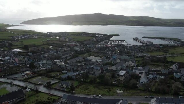 4K aerial of the town of Dingle, on the Dingle Peninsula, County Kerry, Ireland, 2022