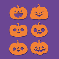 Set of Halloween carved pumpkins. Flat style, vector cute spooky design.