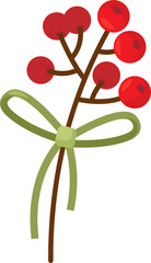 Christmas decorations flat icon Red winter-ripening fruits with red ribbon