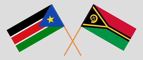 Crossed flags of South Sudan and Vanuatu. Official colors. Correct proportion